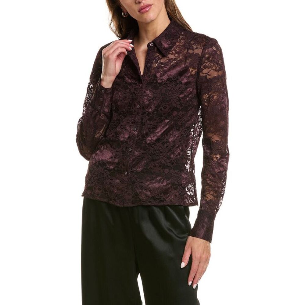 L’Agence Womens  Maia Lace Button-Down Blouse, Red